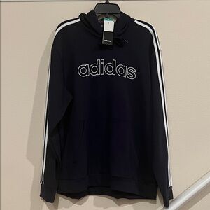 Adidas Men's Navy Hoodie with White Stripes